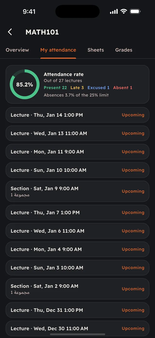 Professor's live attendance counter