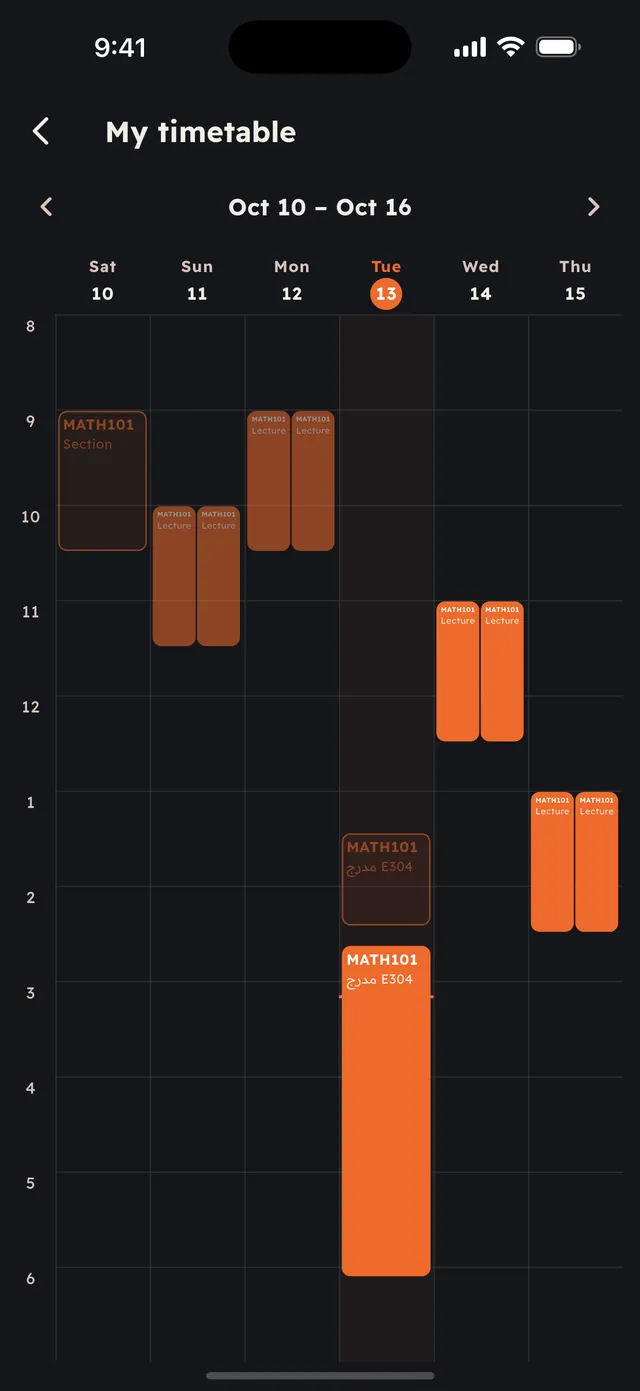 Weekly timetable